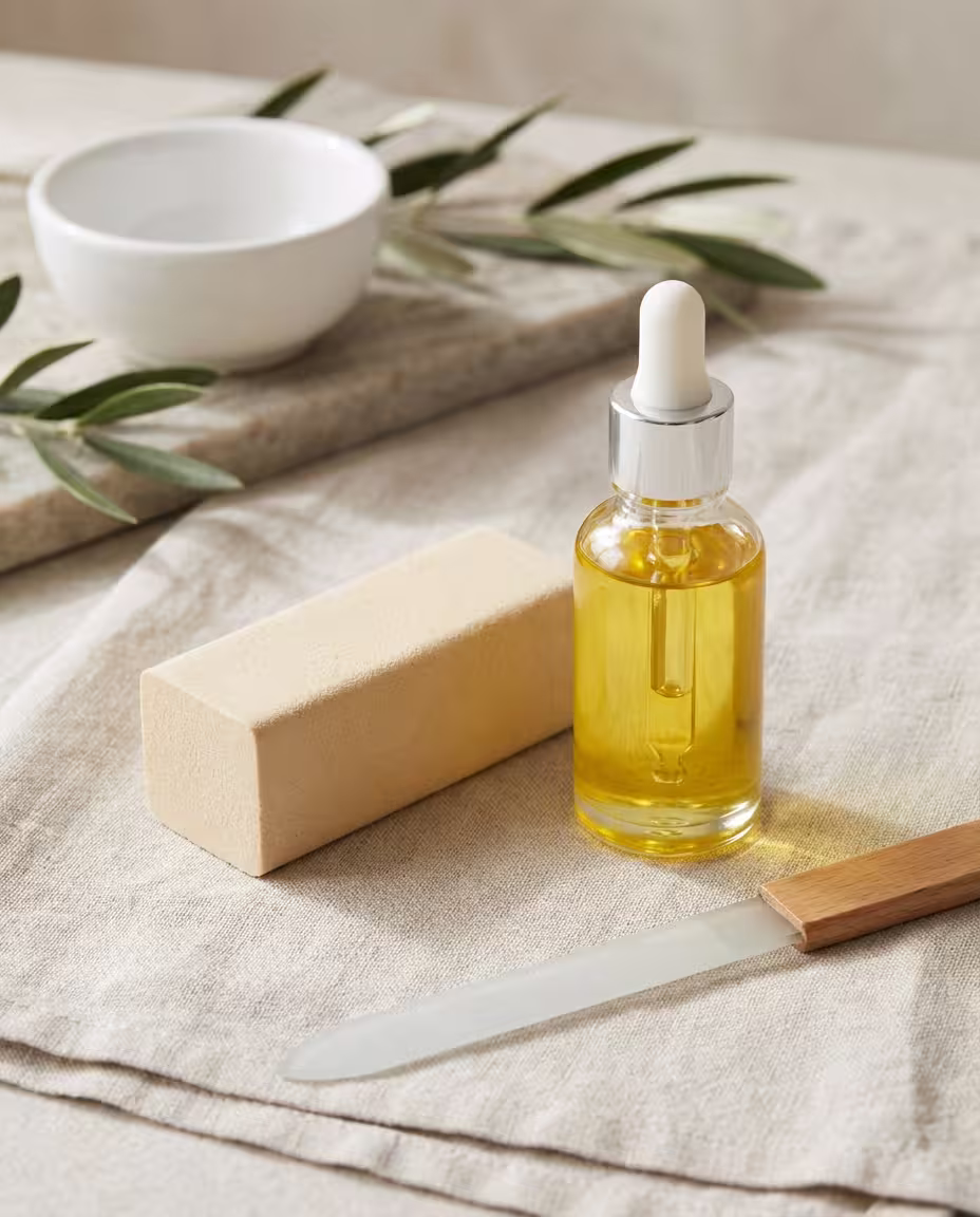 Natürliches Nagelpflege-Set mit Nagelöl und Glasfeile