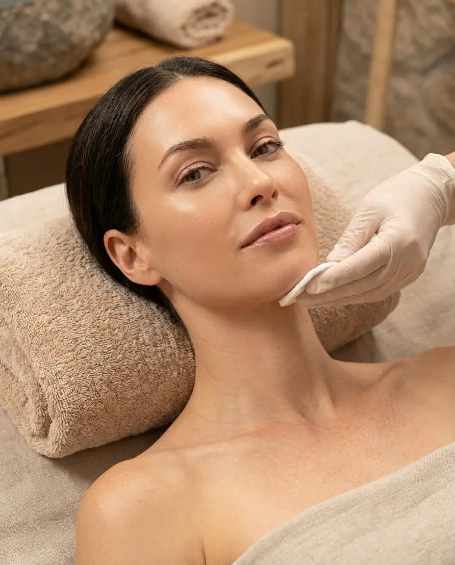 Nataliia bei der Gesichts-Sugaring Behandlung